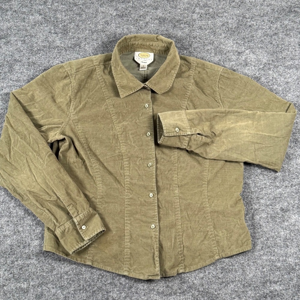 Talbots Med P Stretch Corduroy Button Up LS Shirt Fall Workwear Nature Earthcore